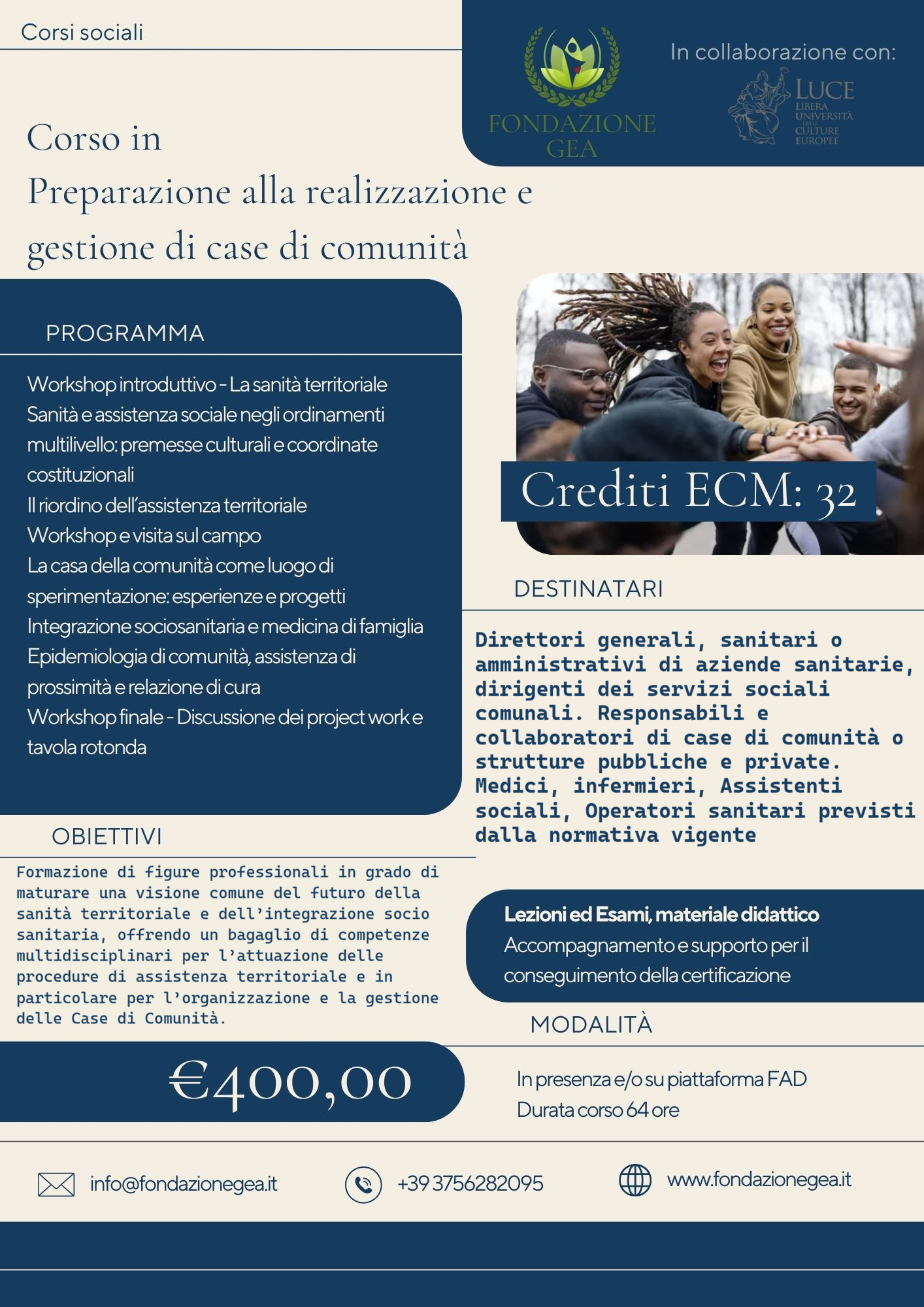 Corso Sociale di Preparazione alla realizzazione e gestione di case di comunità