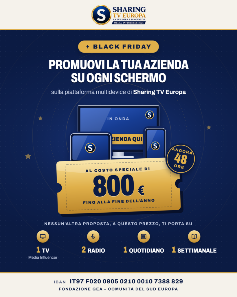 Offerta Black Friday Sharing TV Europa: promuovi la tua azienda su ogni schermo a 800 euro fino alla fine dell'anno