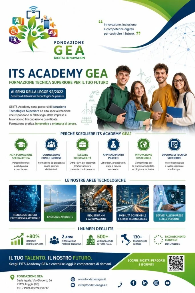Locandina ITS Academy GEA: formazione tecnica superiore per il tuo futuro