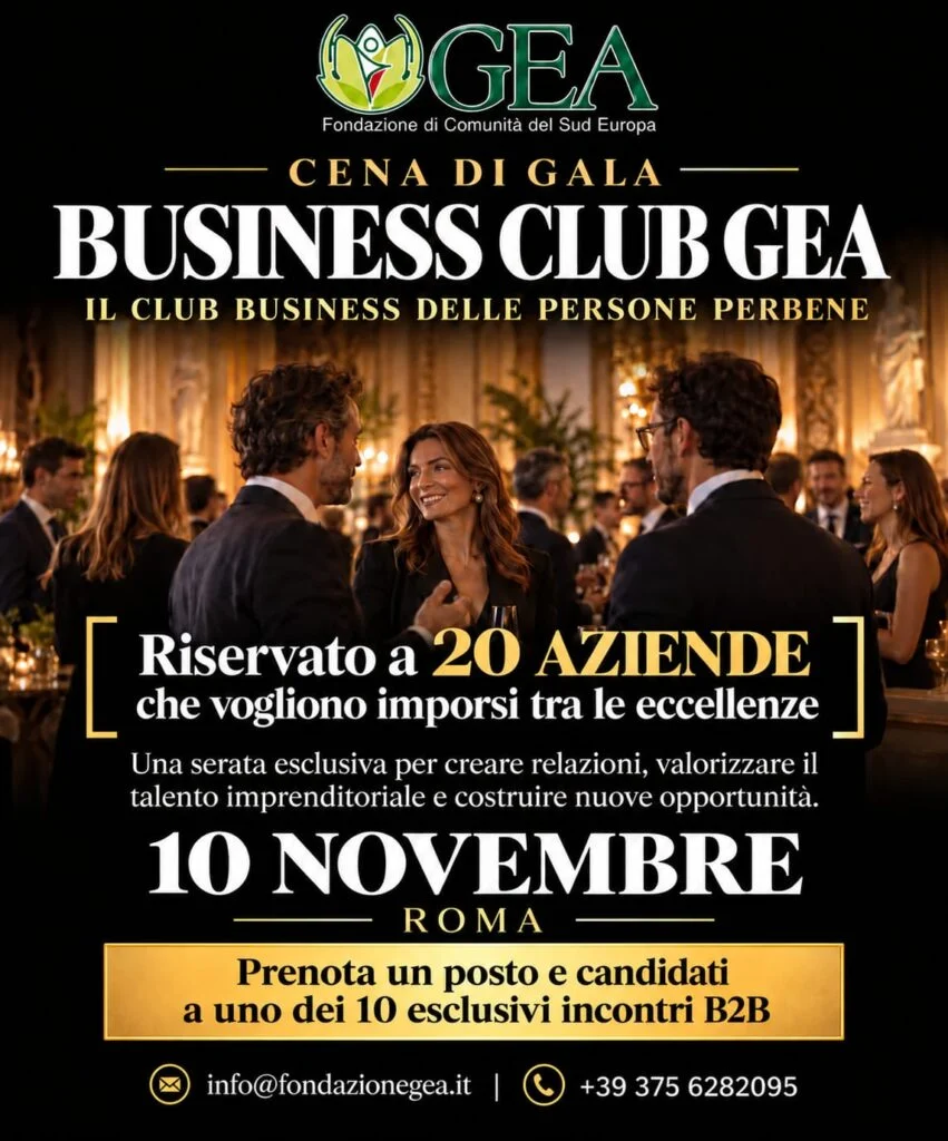 Locandina della Cena di Gala del Business Club GEA, Roma, 10 novembre 2026